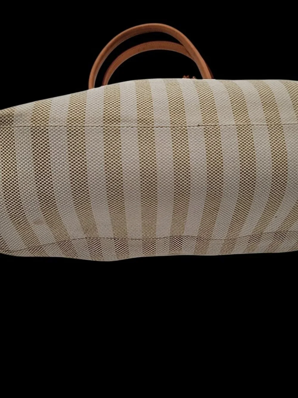 Vintage Dooney And Bourke Striped Tassel Tote Bag Leather Trip Beige & Creme - Picture 10 of 16